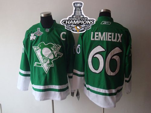 Penguins #66 Mario Lemieux Green St Patty's Day 2016 Stanley Cup Champions Stitched Jersey