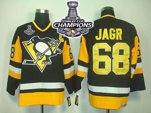 Penguins #68 Jaromir Jagr Black CCM Throwback 2016 Stanley Cup Champions Stitched Jersey