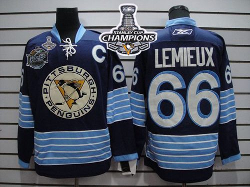 Penguins #66 Mario Lemieux Dark Blue 2011 Winter Classic Vintage 2016 Stanley Cup Champions Stitched Jersey