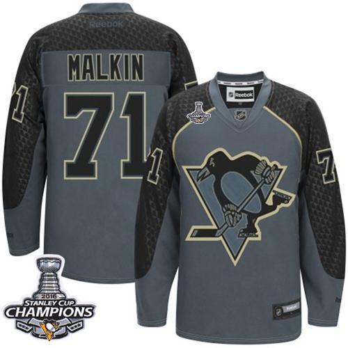 Penguins #71 Evgeni Malkin Charcoal Cross Check Fashion 2016 Stanley Cup Champions Stitched Jersey