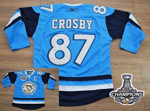 Penguins #87 Sidney Crosby Baby Blue 2011 Winter Classic Vintage 2016 Stanley Cup Champions Stitched Jersey