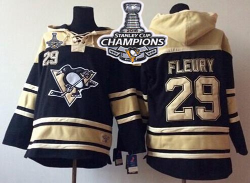 Penguins #29 Andre Fleury Black Sawyer Hooded Sweatshirt 2016 Stanley Cup Champions Stitched Jersey