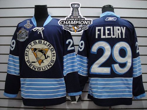 Penguins #29 Andre Fleury Dark Blue 2011 Winter Classic Vintage 2016 Stanley Cup Champions Stitched Jersey