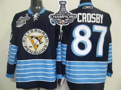 Penguins #87 Sidney Crosby Dark Blue 2011 Winter Classic Vintage 2016 Stanley Cup Champions Stitched Jersey