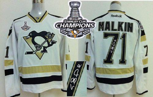 Penguins #71 Evgeni Malkin White 2014 Stadium Series Autographed 2016 Stanley Cup Champions Stitched Jersey