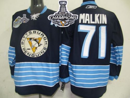 Penguins #71 Evgeni Malkin Dark BLue 2011 Winter Classic Vintage 2016 Stanley Cup Champions Stitched Jersey