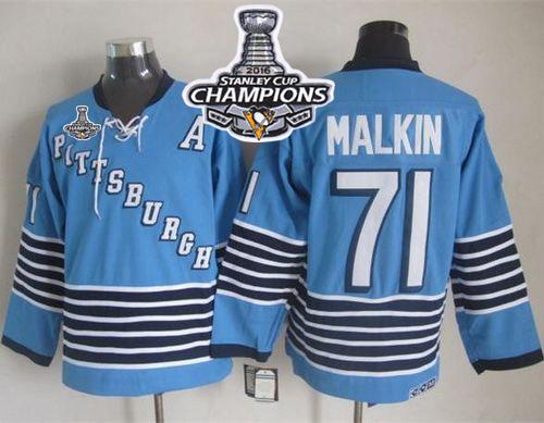 Penguins #71 Evgeni Malkin Light Blue CCM Throwback 2016 Stanley Cup Champions Stitched Jersey