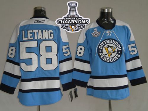 Penguins #58 Kris Letang Blue 2016 Stanley Cup Champions Stitched Jersey