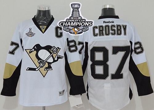Penguins #87 Sidney Crosby White 2016 Stanley Cup Champions Stitched Jersey
