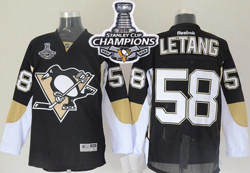 Penguins #58 Kris Letang Black 2016 Stanley Cup Champions Stitched Jersey