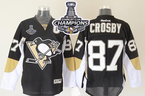 Penguins #87 Sidney Crosby Black 2016 Stanley Cup Champions Stitched Jersey