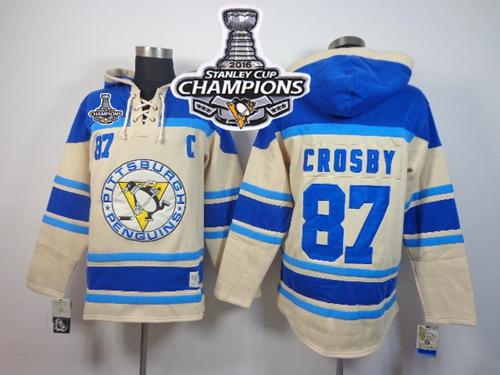 Penguins #87 Sidney Crosby Cream Sawyer Hooded Sweatshirt 2016 Stanley Cup Champions Stitched Jersey