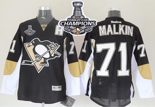 Penguins #71 Evgeni Malkin Black 2016 Stanley Cup Champions Stitched Jersey