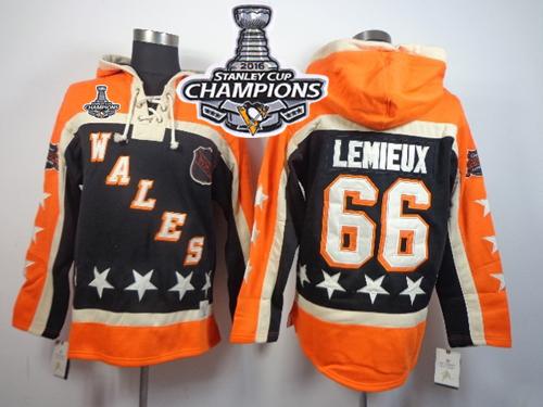 Penguins #66 Mario Lemieux Black All Star Sawyer Hooded Sweatshirt 2016 Stanley Cup Champions Stitched Jersey