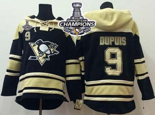 Penguins #9 Pascal Dupuis Black Sawyer Hooded Sweatshirt 2016 Stanley Cup Champions Stitched Jersey