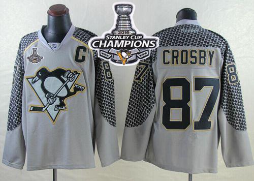 Penguins #87 Sidney Crosby Charcoal Cross Check Fashion 2016 Stanley Cup Champions Stitched Jersey