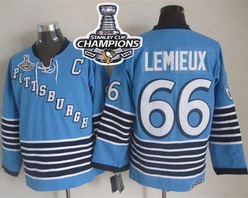 Penguins #66 Mario Lemieux Light Blue CCM Throwback 2016 Stanley Cup Champions Stitched Jersey