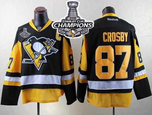 Penguins #87 Sidney Crosby Black Alternate 2016 Stanley Cup Champions Stitched Jersey