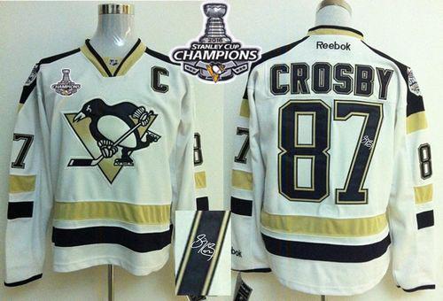 Penguins #87 Sidney Crosby White 2014 Stadium Series Autographed 2016 Stanley Cup Champions Stitched Jersey