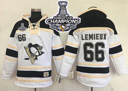 Penguins #66 Mario Lemieux White Sawyer Hooded Sweatshirt 2016 Stanley Cup Champions Stitched Jersey