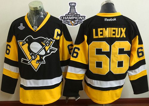 Penguins #66 Mario Lemieux Black Alternate 2016 Stanley Cup Champions Stitched Jersey