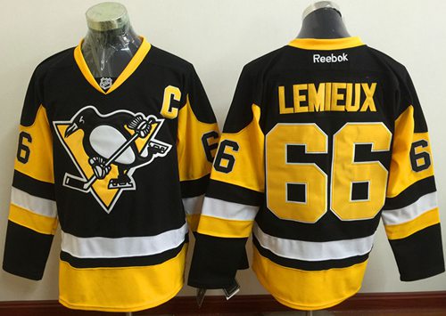 Penguins #66 Mario Lemieux Black Alternate Stitched Jersey
