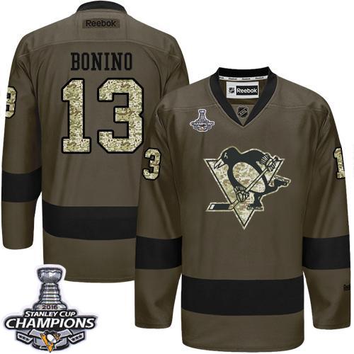 Penguins #13 Nick Bonino Green Salute To Service 2016 Stanley Cup Champions Stitched Jersey
