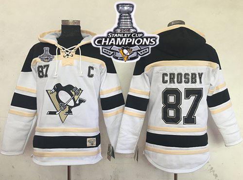 Penguins #87 Sidney Crosby White Sawyer Hooded Sweatshirt 2016 Stanley Cup Champions Stitched Jersey