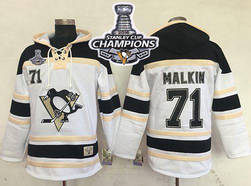 Penguins #71 Evgeni Malkin White Sawyer Hooded Sweatshirt 2016 Stanley Cup Champions Stitched Jersey