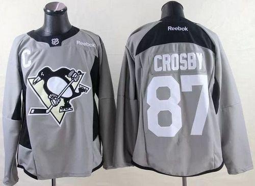 Penguins #87 Sidney Crosby Grey Practice Stitched Jersey