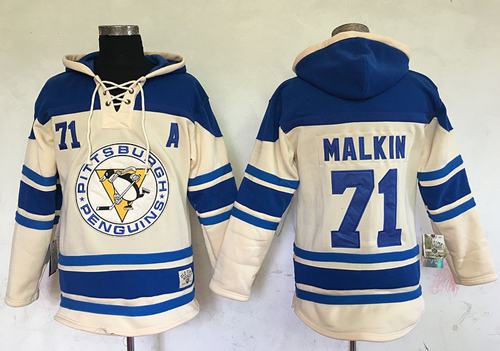 Penguins #71 Evgeni Malkin Cream Sawyer Hooded Sweatshirt Stitched Jersey