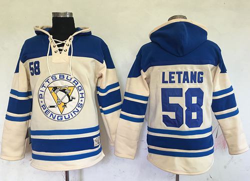 Penguins #58 Kris Letang Cream Sawyer Hooded Sweatshirt Stitched Jersey