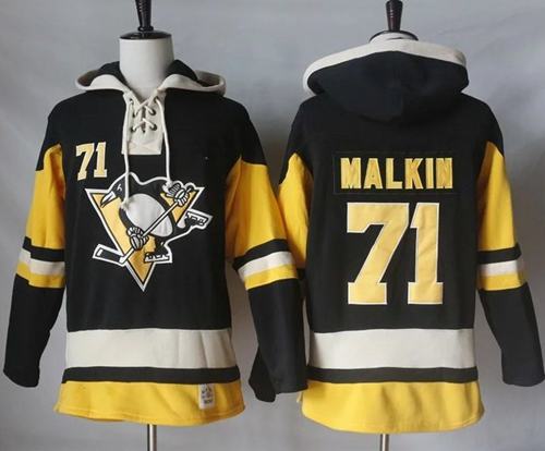 Penguins #71 Evgeni Malkin Black Alternate Sawyer Hooded Sweatshirt Stitched Jersey