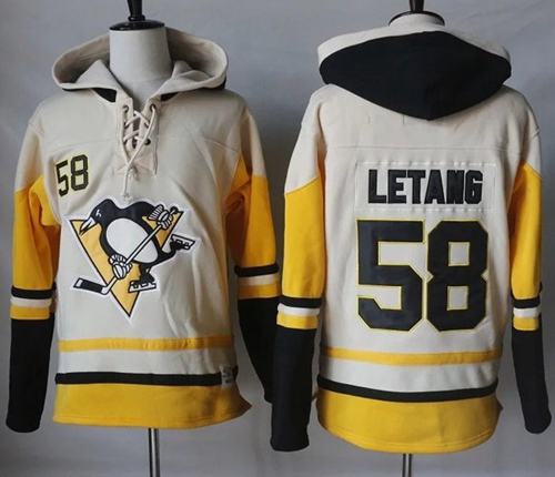 Penguins #58 Kris Letang Cream Gold Sawyer Hooded Sweatshirt Stitched Jersey