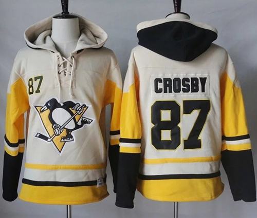 Penguins #87 Sidney Crosby Cream Gold Sawyer Hooded Sweatshirt Stitched Jersey