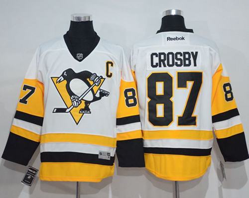 Penguins #87 Sidney Crosby White New Away Stitched Jersey