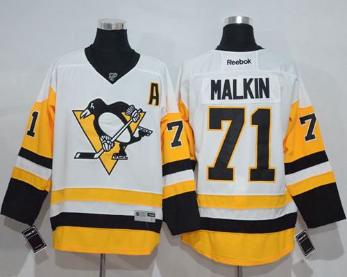 Penguins #71 Evgeni Malkin White New Away Stitched Jersey