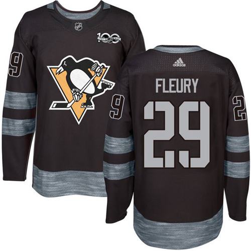 Penguins #29 Andre Fleury Black 1917-2017 100th Anniversary Stitched Jersey