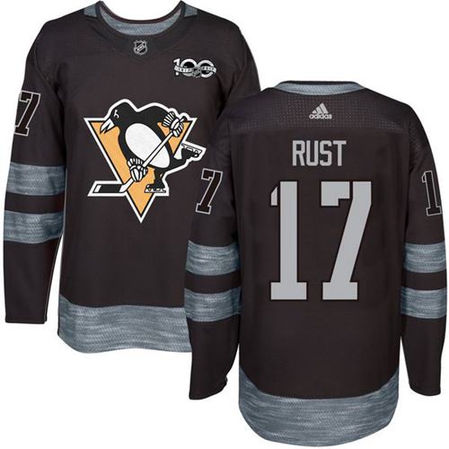Penguins #17 Bryan Rust Black 1917-2017 100th Anniversary Stitched Jersey