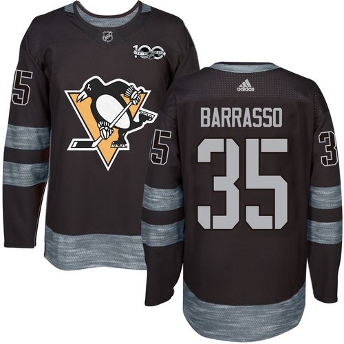 Penguins #35 Tom Barrasso Black 1917-2017 100th Anniversary Stitched Jersey