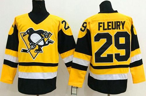 Penguins #29 Andre Fleury Yellow Throwback Stitched Jersey