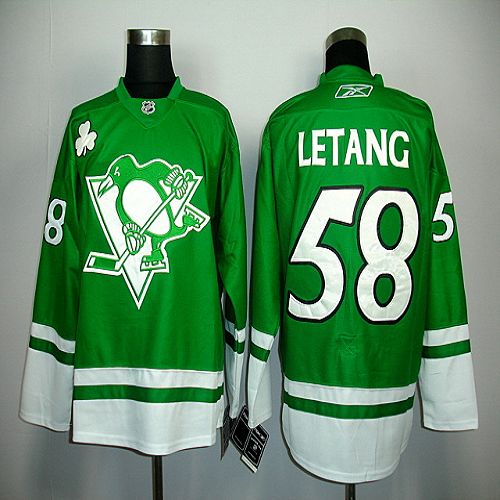 Penguins #58 Kris Letang Stitched Green St Patty's Day Jersey