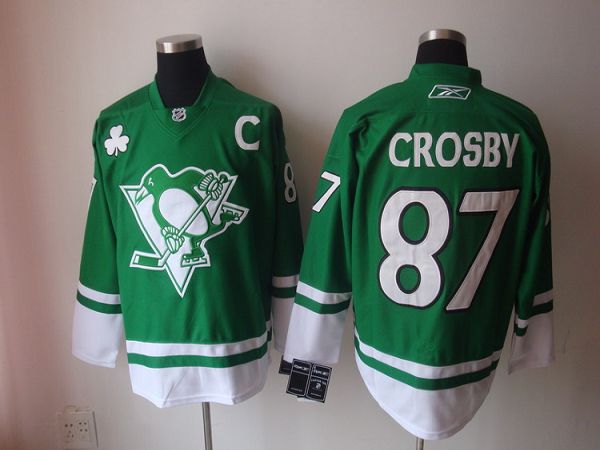 Penguins #87 Sidney Crosby Stitched Green St Patty's Day Jersey