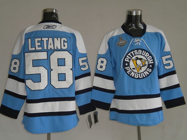 Penguins #58 Kris Letang Stitched Blue Jersey
