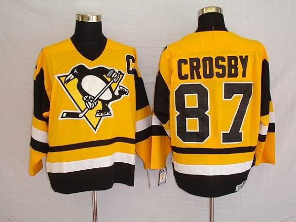Penguins #87 Sidney Crosby Stitched Yellow Mitchell Ness Jersey