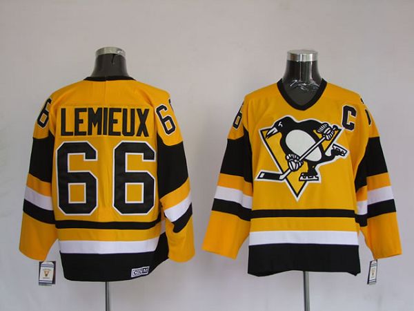 Penguins #66 Mario Lemieux Stitched Yellow Mitchell Ness Jersey