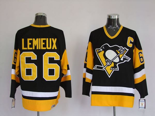 Penguins #66 Mario Lemieux Stitched Black Mitchell Ness Jersey