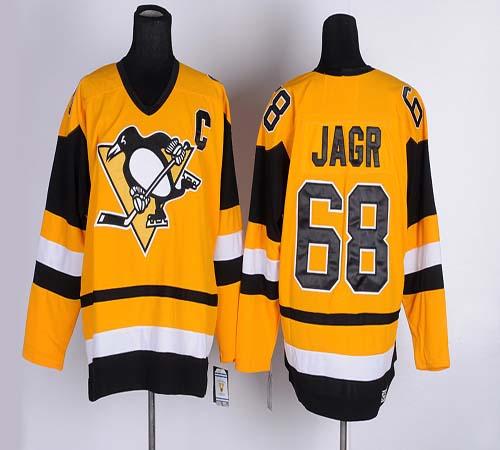 Penguins #68 Jaromir Jagr Yellow CCM Throwback Stitched Jersey