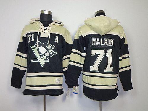 Penguins #71 Evgeni Malkin Black Sawyer Hooded Sweatshirt Stitched Jersey