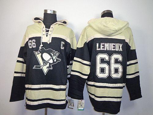 Penguins #66 Mario Lemieux Black Sawyer Hooded Sweatshirt Stitched Jersey